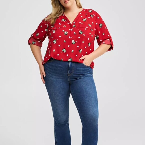 ❤️NWT VINTAGE TORRID BLOUSE - MICKEY MOUSE HARPER CHRISTMAS HOLIDAY - PLUS SIZE - Picture 7 of 9